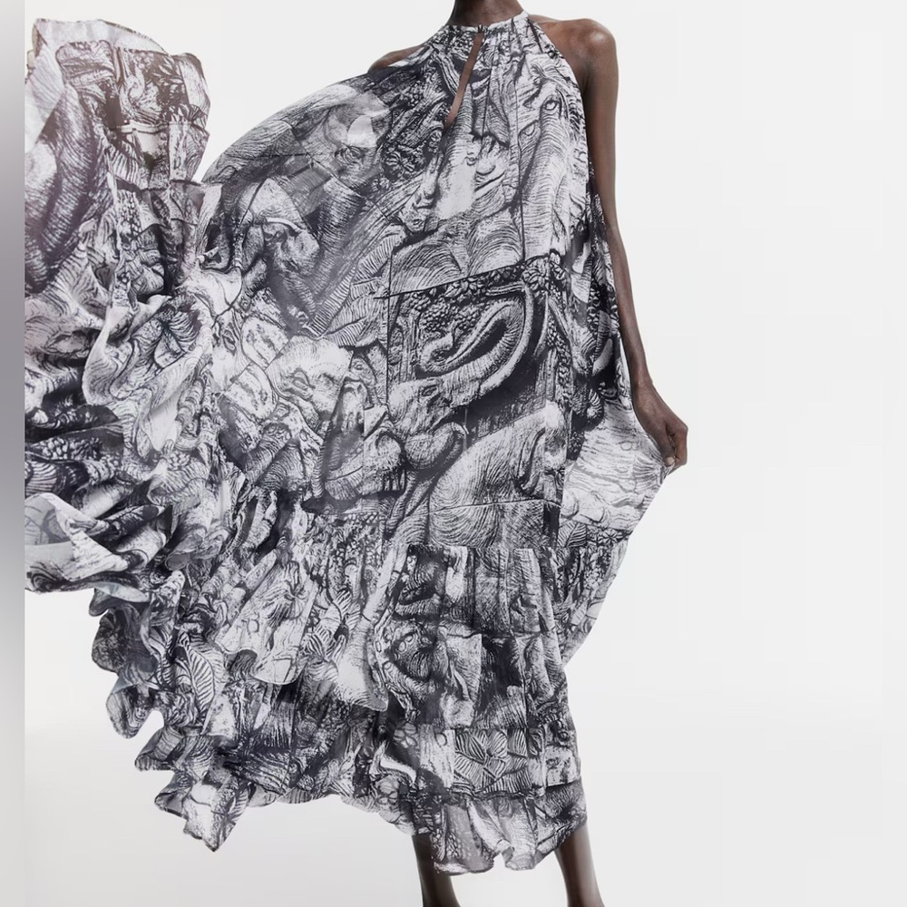 The White Lotus Patterned Chiffon Dress